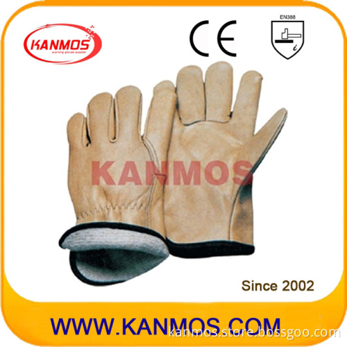 Yellow Cowhi Grain Leather Jersey Industrial Safety Warm Winter Work Gloves (12303)